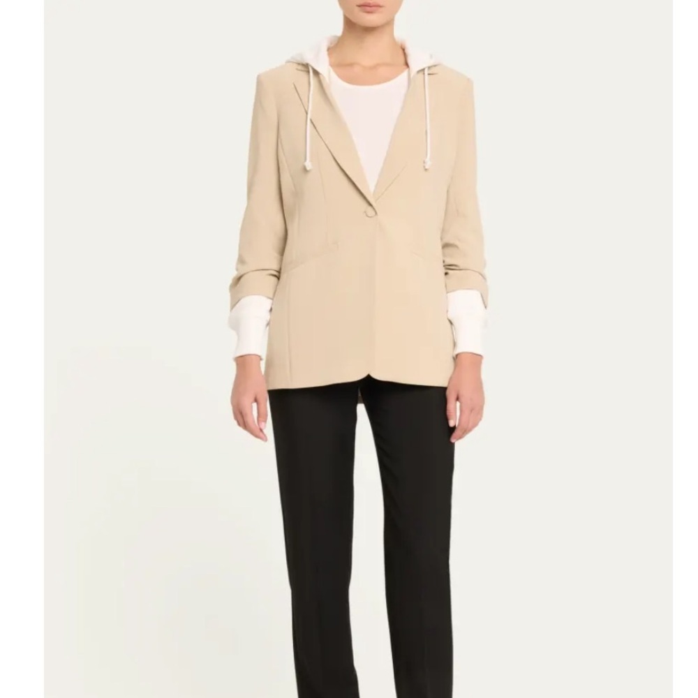 Cinq à Sept Beige Blazer with White Hoodie Detail